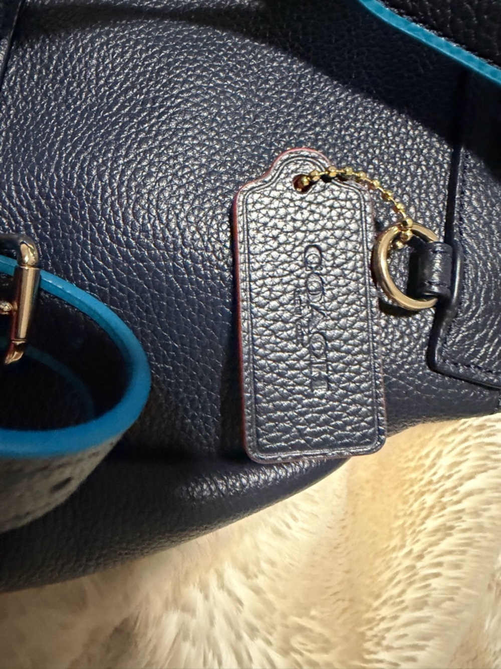 Navy Leather Mini Backpack with Red Trim - Picture 4 of 6